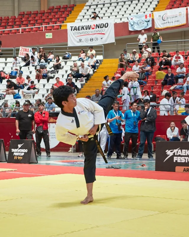 Frank Ordoñez ejecutando una patada en competencia